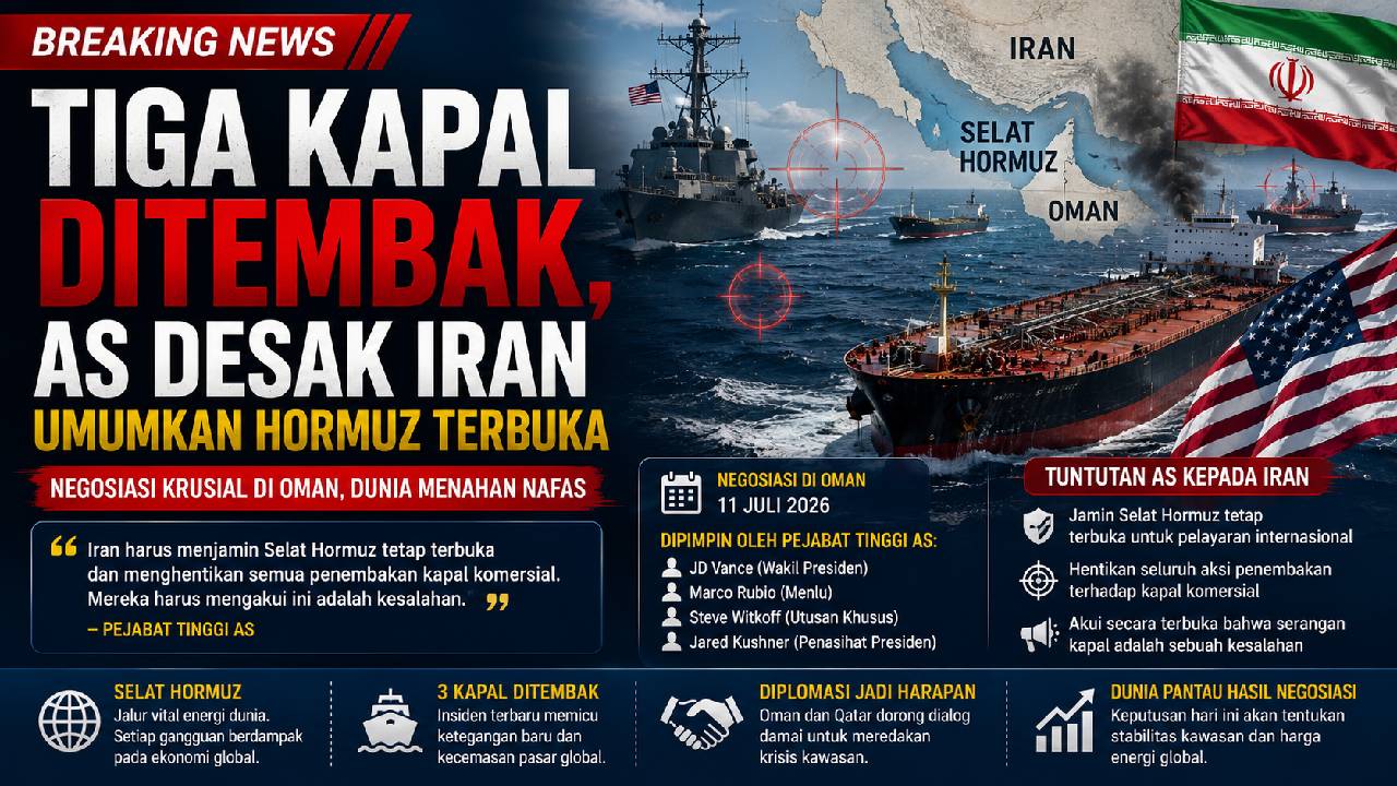 AS Desak Iran Jamin Selat Hormuz Tetap Terbuka Usai Tiga Kapal Ditembak