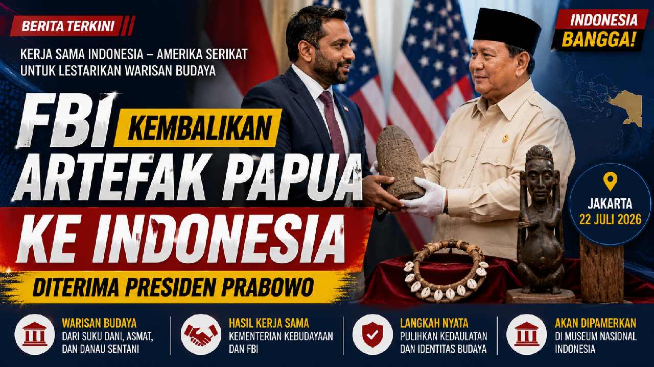 FBI Kembalikan Artefak Papua ke Indonesia, Prabowo Terima Warisan Budaya Bersejarah dari Amerika Serikat