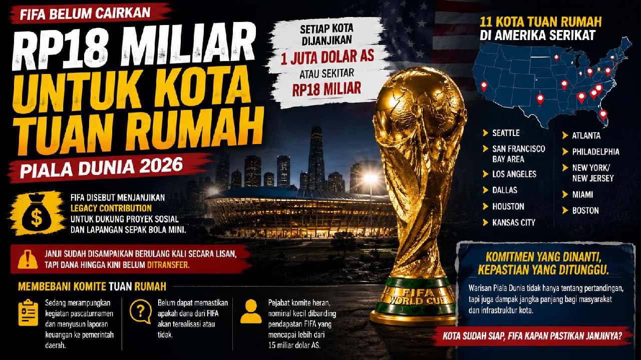 FIFA Belum Cairkan Rp18 Miliar, Kota Tuan Rumah Piala Dunia 2026 Menanti Kepastian