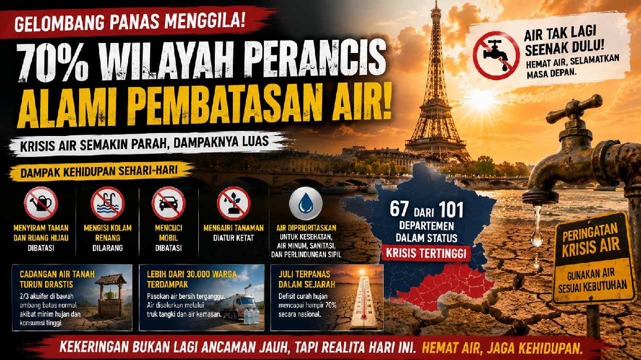 Gelombang Panas Perancis Memburuk, 70 Persen Wilayah Hadapi Pembatasan Air