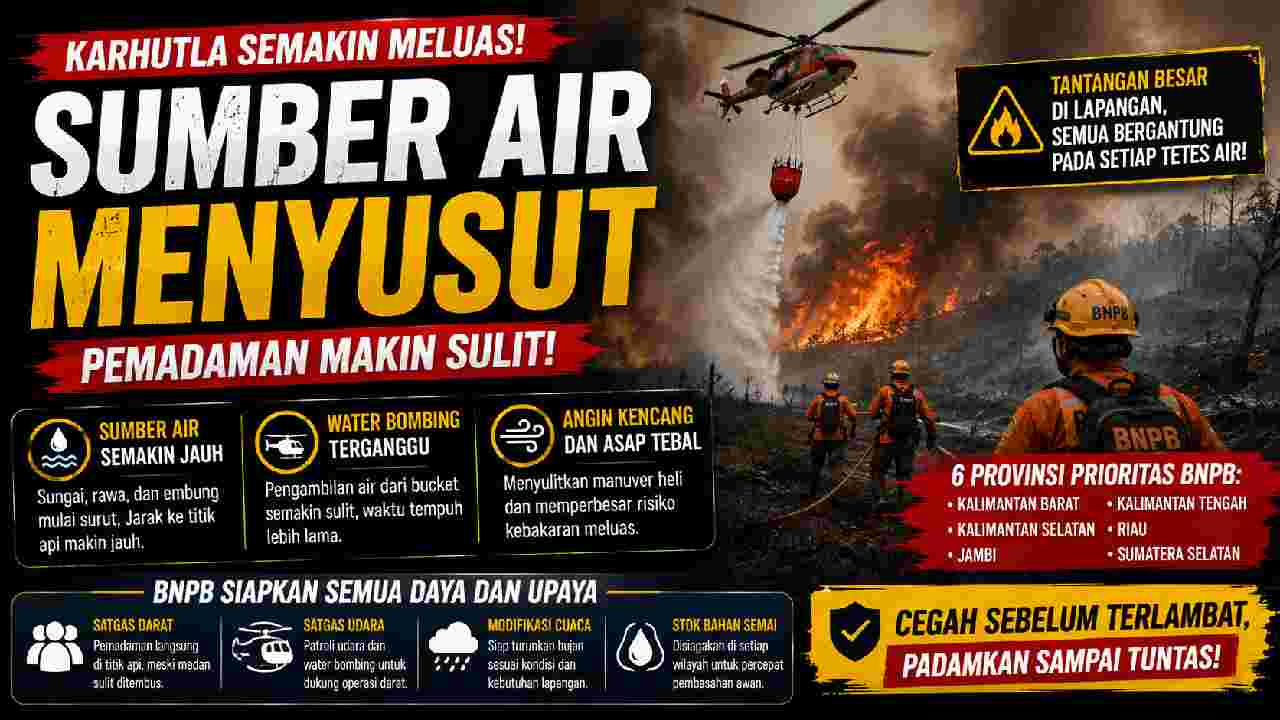 Sumber Air Menyusut, Pemadaman Karhutla Hadapi Tantangan Semakin Berat